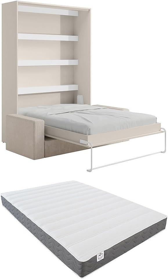 Letto Vente-unique RAPILI, 160 × 200 cm, apertura verticale, materasso incluso, Beige, per camera da letto