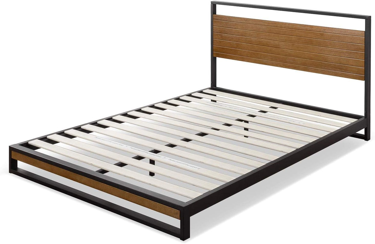 Struttura letto Zinus, 140 × 190 cm, legno, metallo, Nero, con rete a doghe, per camera da letto
