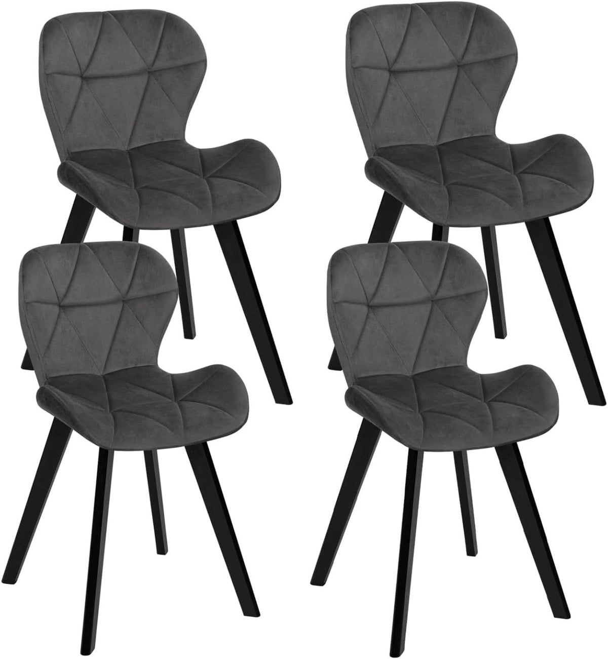 Set di sedie da pranzo IDMarket, 4 sedie, Grigio scuro, velluto