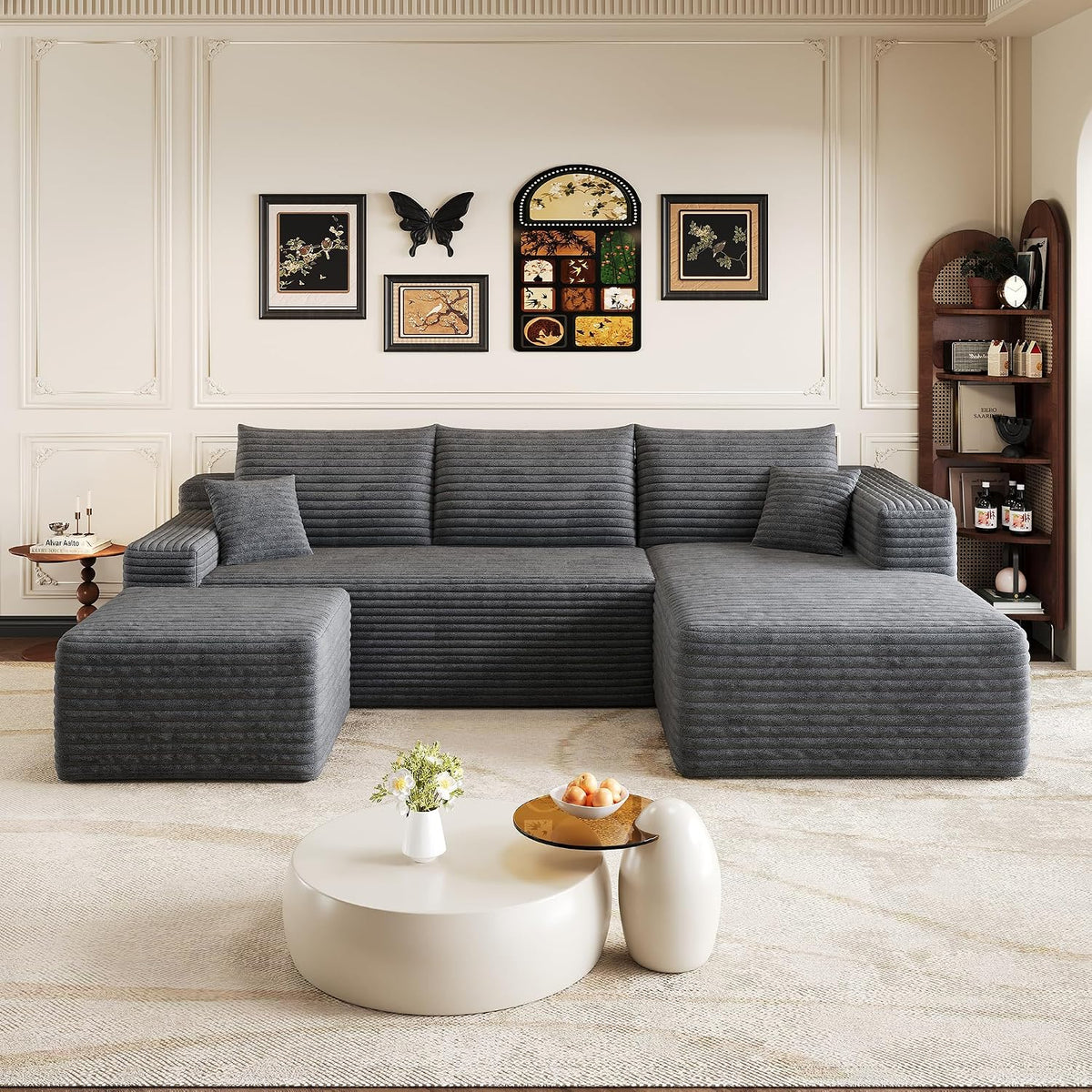 Divano letto Henjda, 24 × 151 × 58 cm, tessuto, Nero e grigio, con funzione letto, con braccioli, per soggiorno