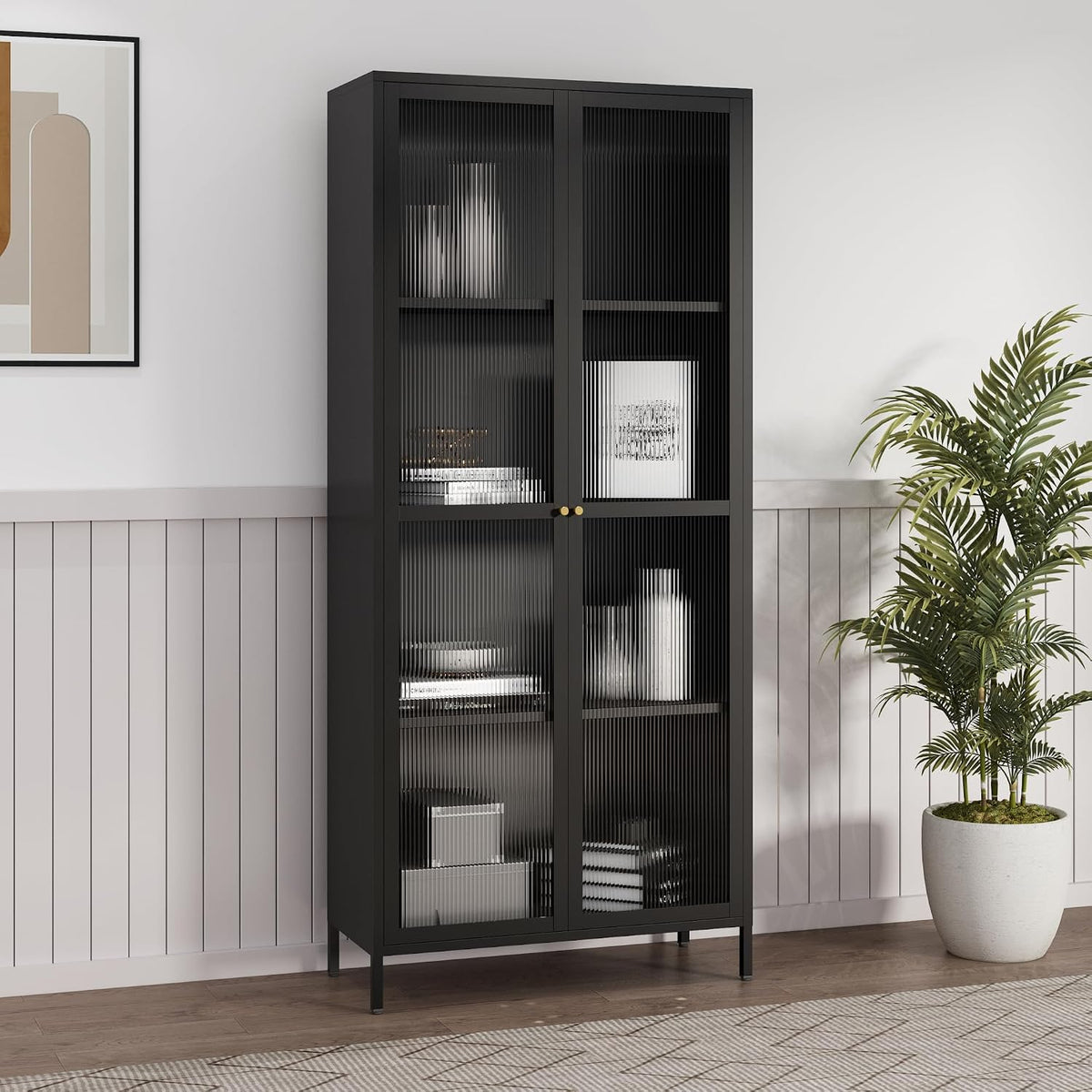 Armadio en.casa, 4 scomparti, 180 × 80 × 35 cm, acciaio, Nero