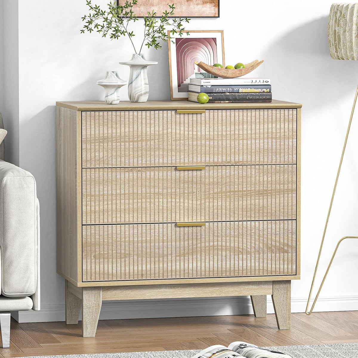 Skokliz Cassettiera, 3 cassetti, 80 × 40 × 80 cm, legno, per soggiorno e camera da letto