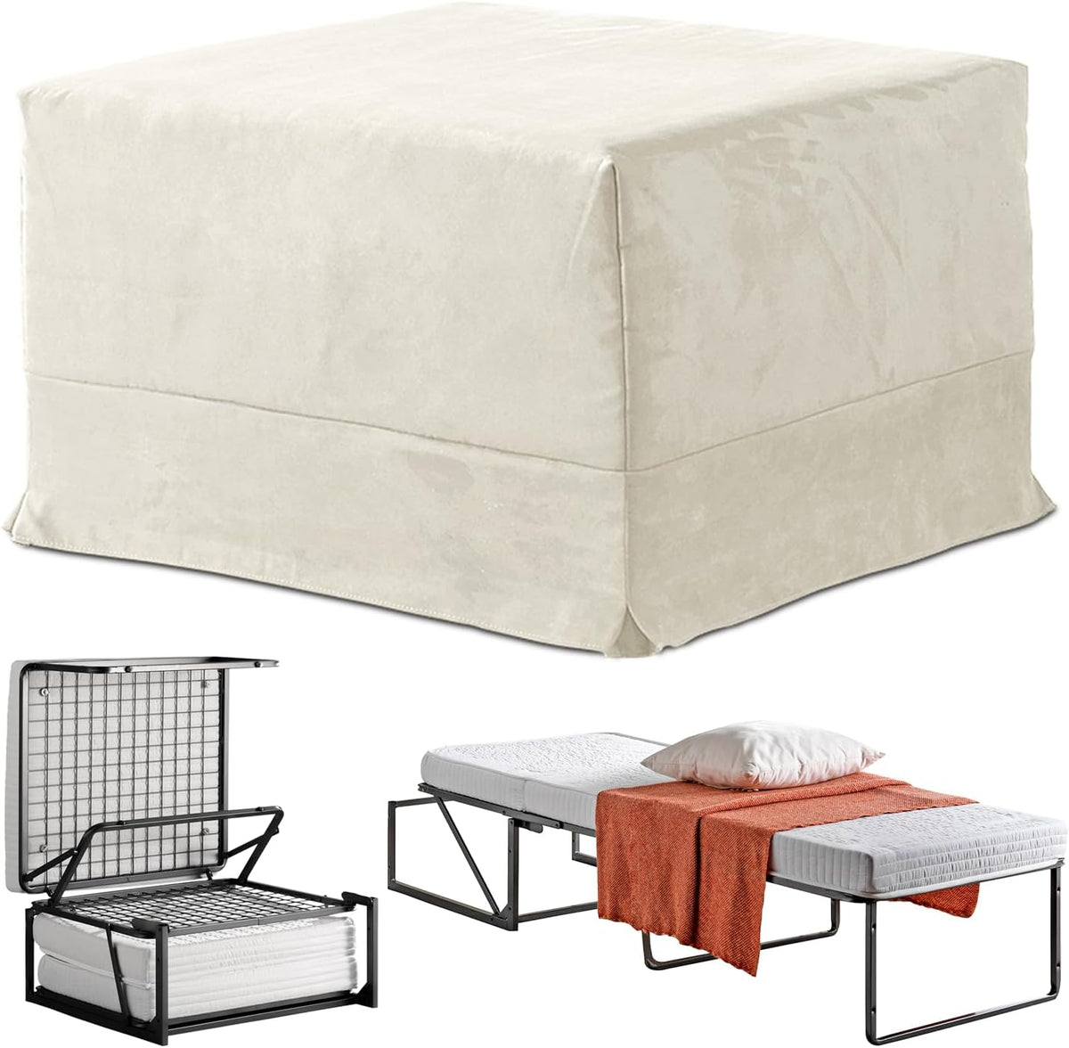 Letto EVERGREENWEB MATERASSI & BEDS, 76 × 78 × 47 cm, Beige, singolo, pieghevole, con poggiapiedi, sfoderabile, tessuto, materasso incluso