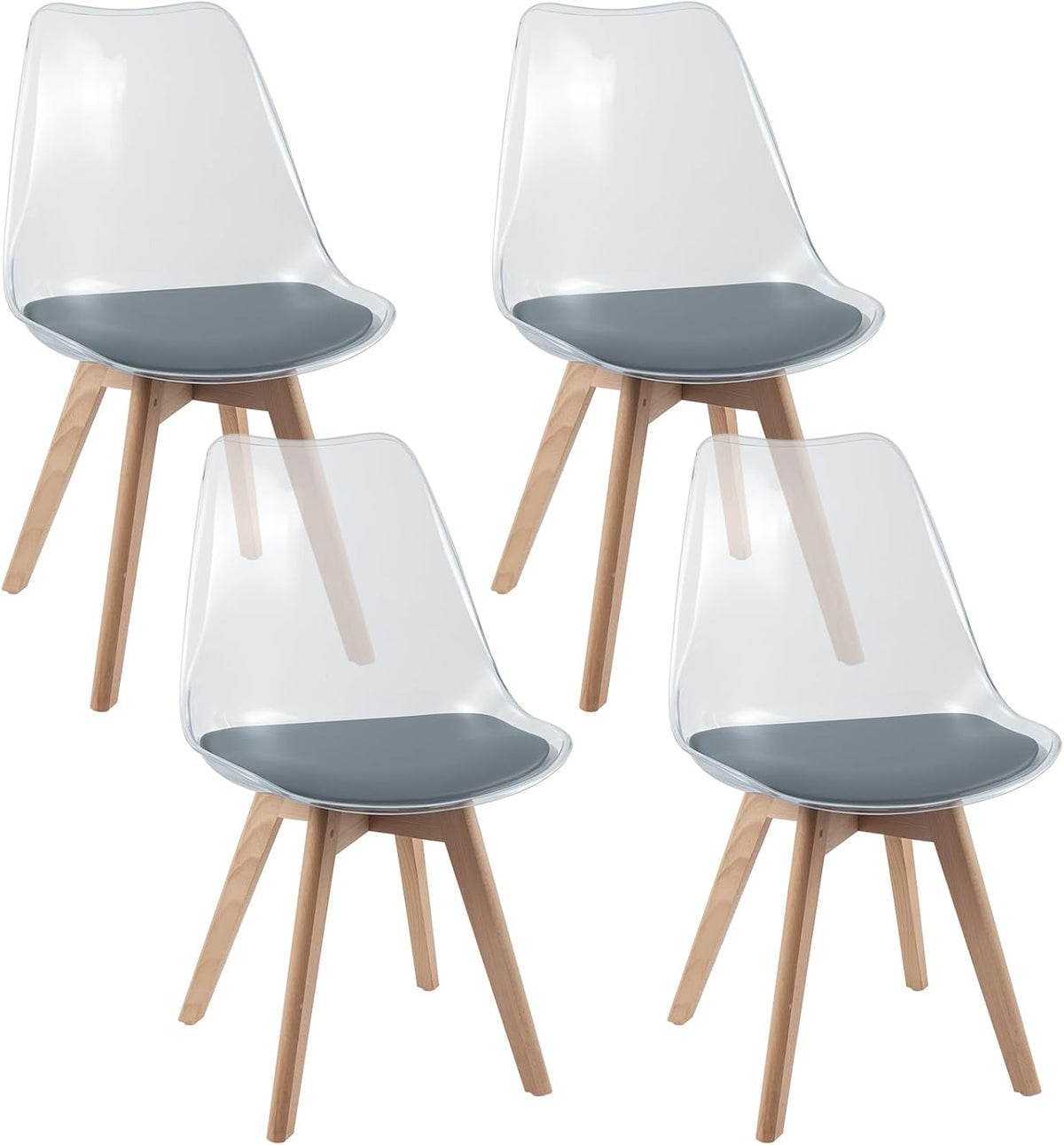 COSTWAY Set di sedie da pranzo, 4 sedie, Grigio, legno, per camera da letto