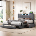 Zorvani Struttura letto matrimoniale 160 × 200 cm, Grigio scuro, 3 cassetti, LED RGB, USB, velluto, senza materasso