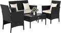 Outsunny Set da giardino 4 pezzi in rattan PE, Nero/Crema, 2 sedie, divano 2 posti e tavolino con cuscini