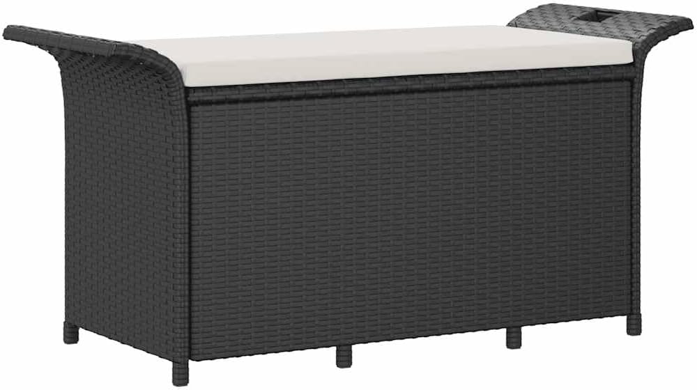 Panca vidaXL, 116 × 46 × 57 cm, rattan, Nero, con cuscino, per giardino e terrazzo