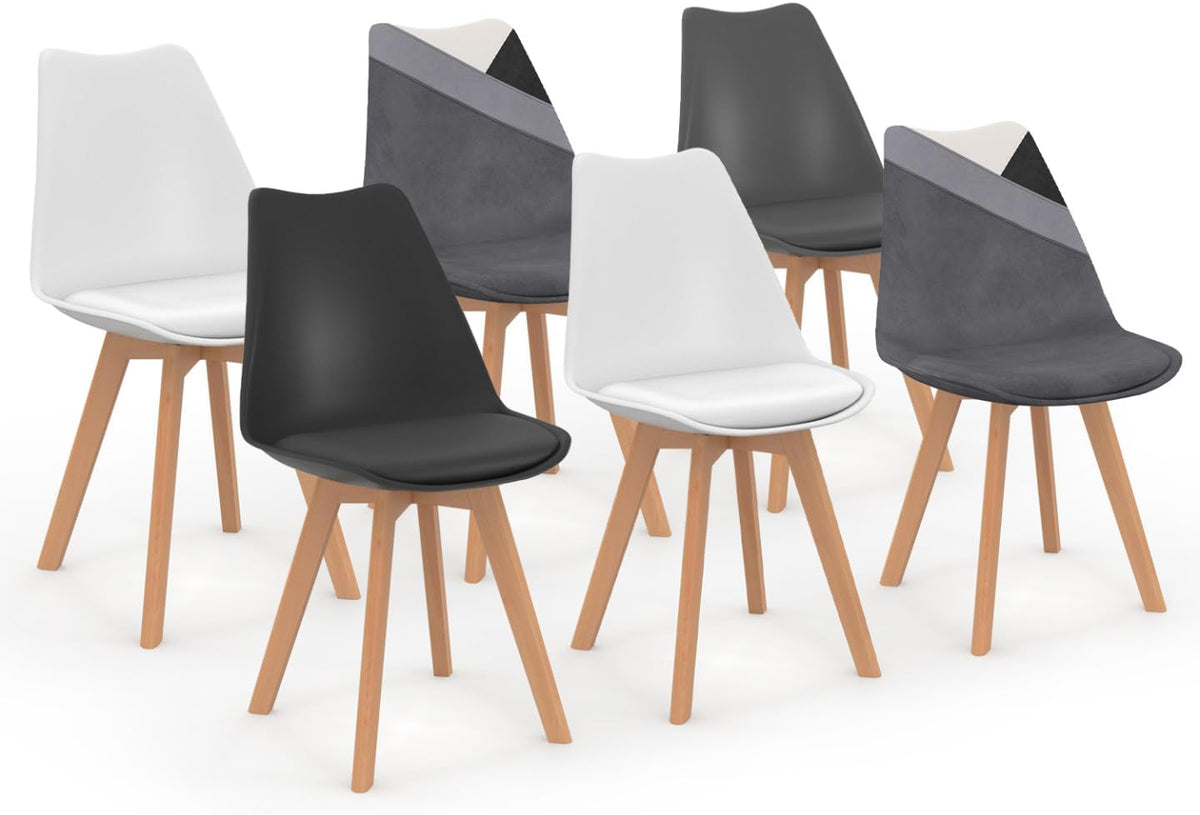 Set di sedie da pranzo IDMarket, 6 sedie, Grigio scuro/Bianco/Nero, velluto