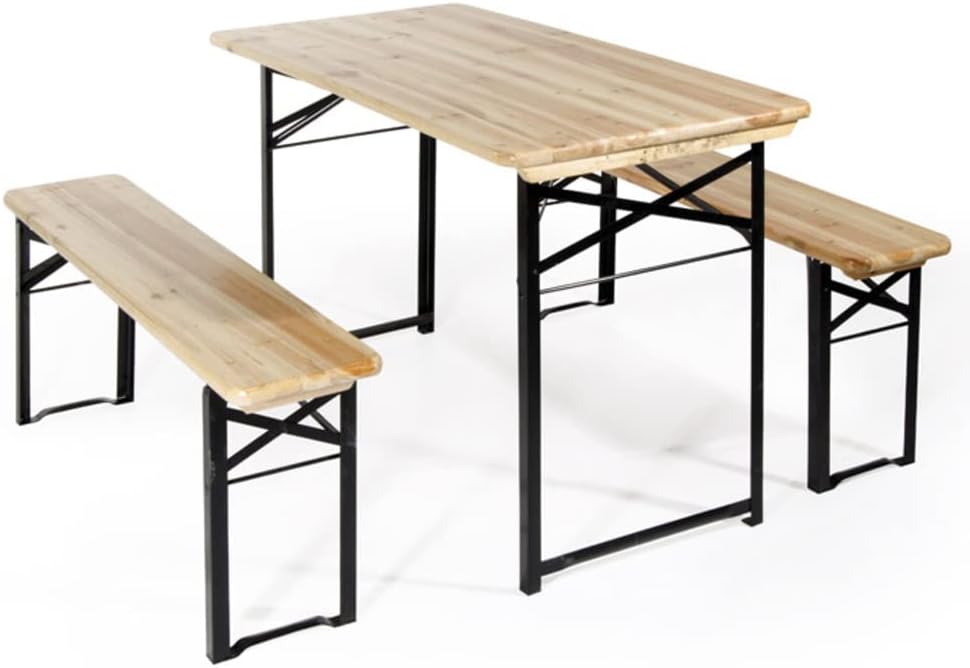 Set tavolo e panche VERDELOOK, 70 × 220 cm, legno, Naturale, pieghevole