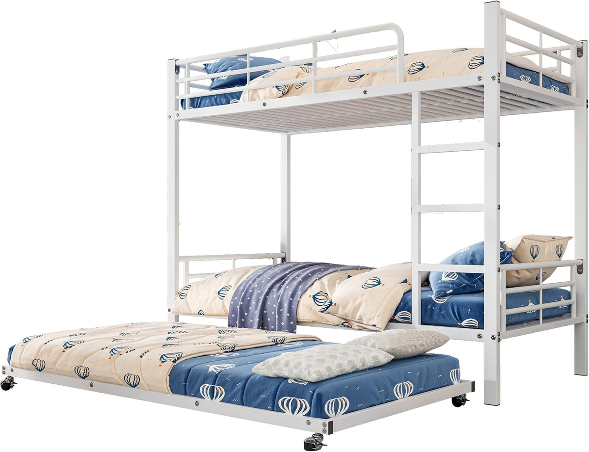 Letto a castello Azkoeesy, con rete a doghe, 90 × 200 cm, 90 × 190 cm, Bianco, metallo, per camera da letto
