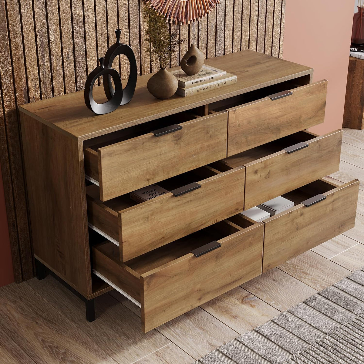TIZZ Cassettiera, 6 cassetti, 120 × 40 × 76 cm, Rovere, legno, per camera da letto