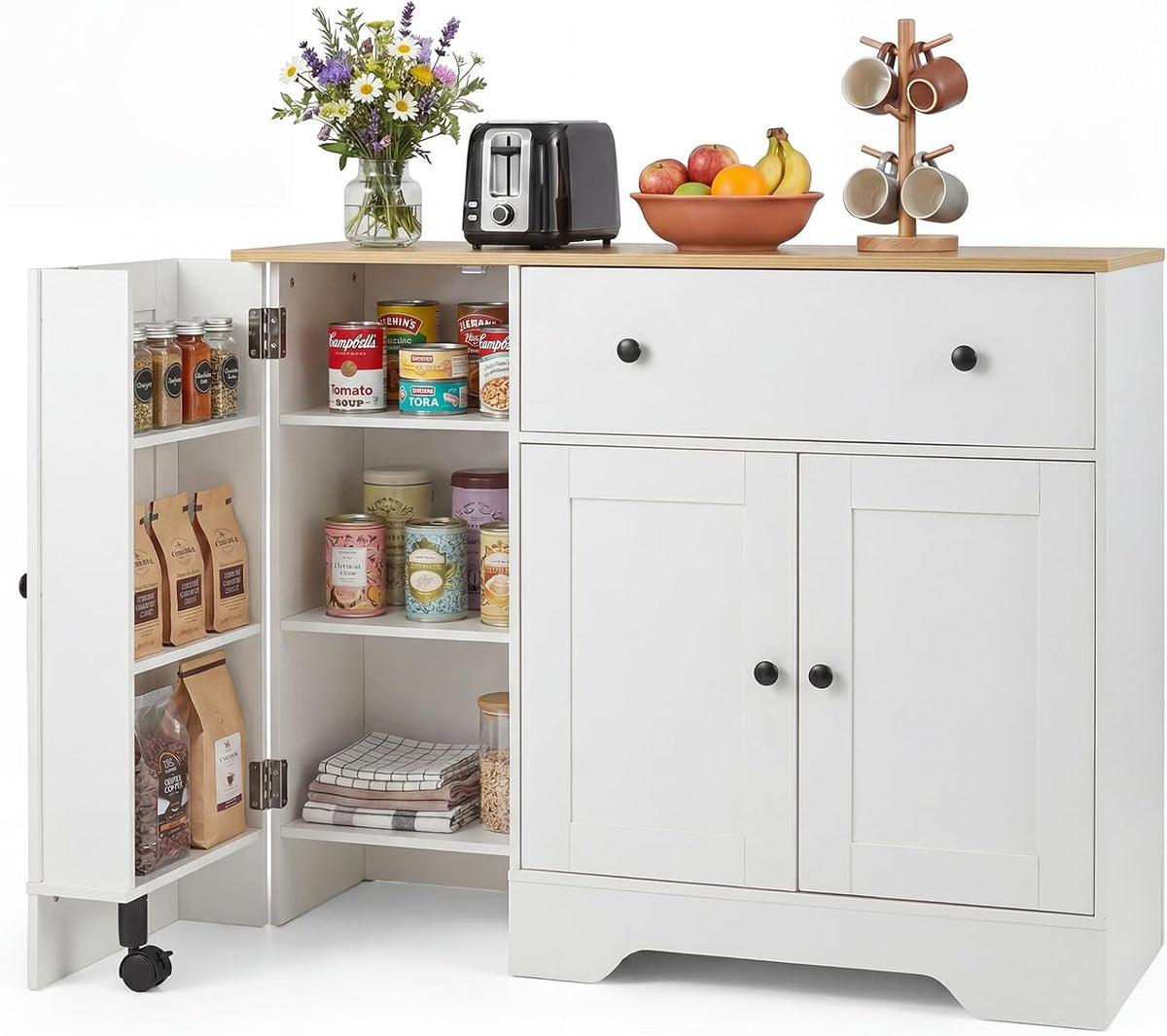 COSTWAY Credenza, 105 × 40 × 83 cm, Bianco, legno, per soggiorno e sala da pranzo