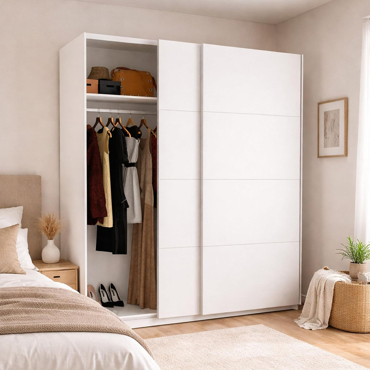 Armadio guardaroba Dmora, 65 × 204 cm, 2 ante, Bianco, per camera da letto