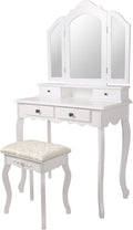Toeletta ML DESIGN modern living, 4 cassetti, Bianco, 75 × 140 × 40 cm, legno, MDF, pieghevole, per camera da letto o zona trucco