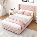 Letto Rosebibi, 90 × 200 cm, Rosa, con rete a doghe, imbottito, legno, velluto, per camera da letto