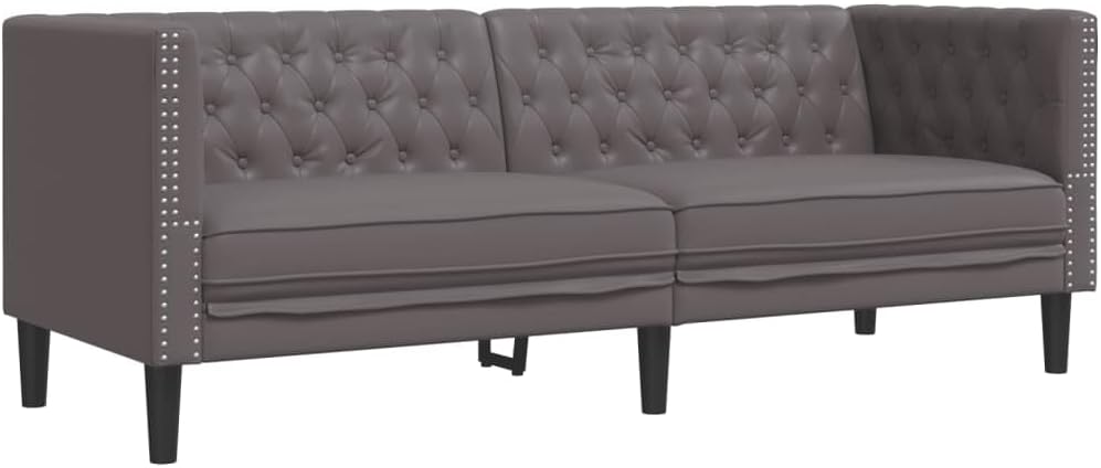 Divano VIHHQGC, 3 posti, 194 × 74,5 × 70,5 cm, similpelle, Grigio, con braccioli, imbottito, per soggiorno