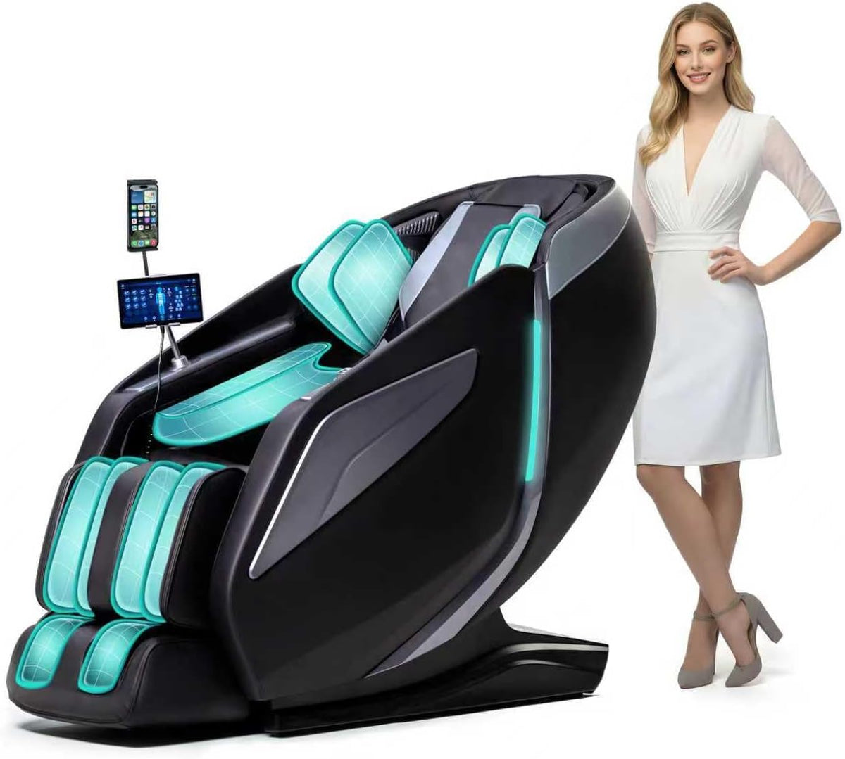 Sedia HealthRelife, Nero, braccia robotiche 3D intelligenti