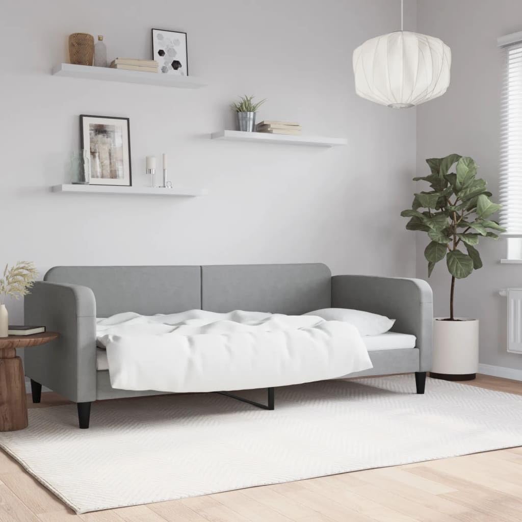 Letto Lumanois, 223 × 100 × 75 cm, tessuto, Grigio chiaro, con braccioli, per camera da letto
