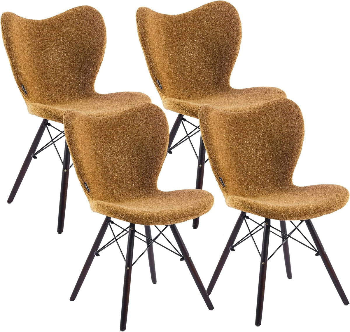 Sedia Brigros, 4 sedie, 56 × 46 × 79 cm, legno, tessuto, Ocra, per sala da pranzo e cucina